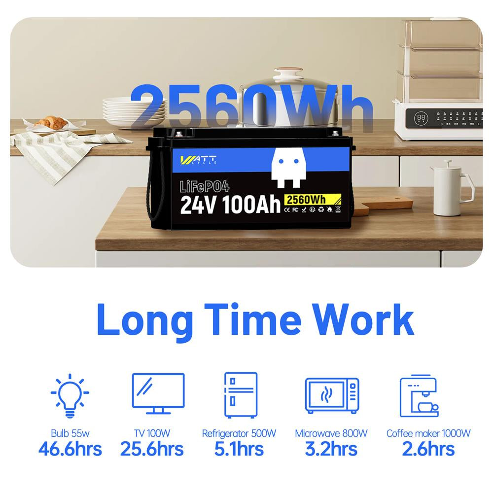 ⚡️Flash Sale: $339.99⚡️Wattcycle 24V 100Ah LiFePO4 Battery with Low-Temp Protection for Trolling Motor & Solar System