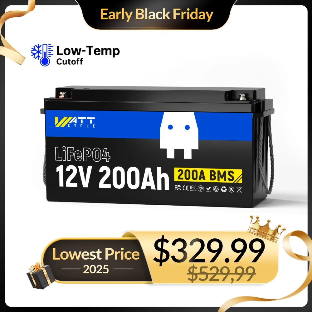 WattCycle 12V 200Ah LiFePO4 Deep Cycle Battery with Low Temp Protection