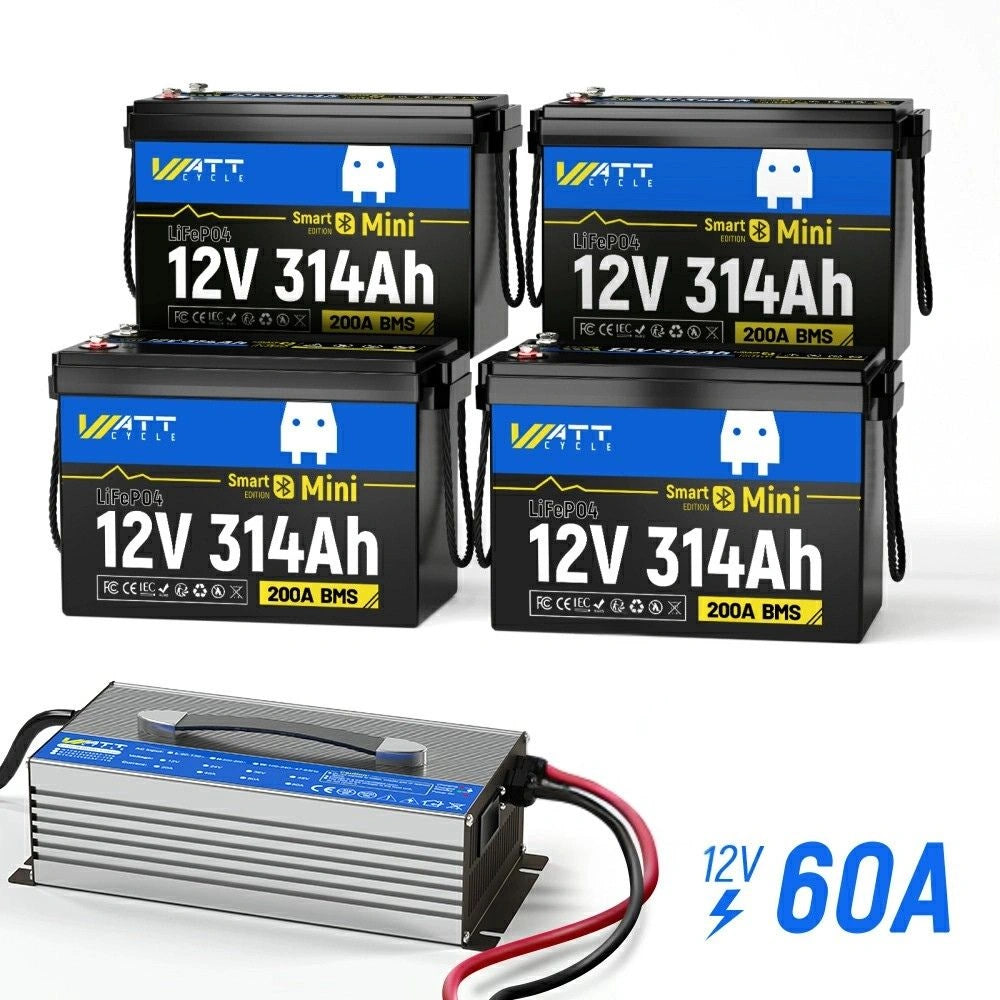 Wattcycle 12V 314Ah Mini Bluetooth LiFePO4 Battery for RV, Marine, Solar & Off-Grid