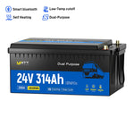 WattCycle 24V 314Ah Dual-Purpose LiFePO4 Battery for Heavy-Duty Vehicles With Bluetooth & Self-Heating