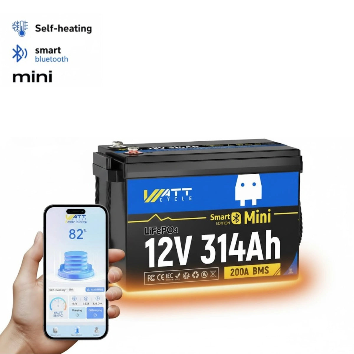 WattCycle 12V 314Ah Mini Bluetooth Lithium Deep Cycle Battery