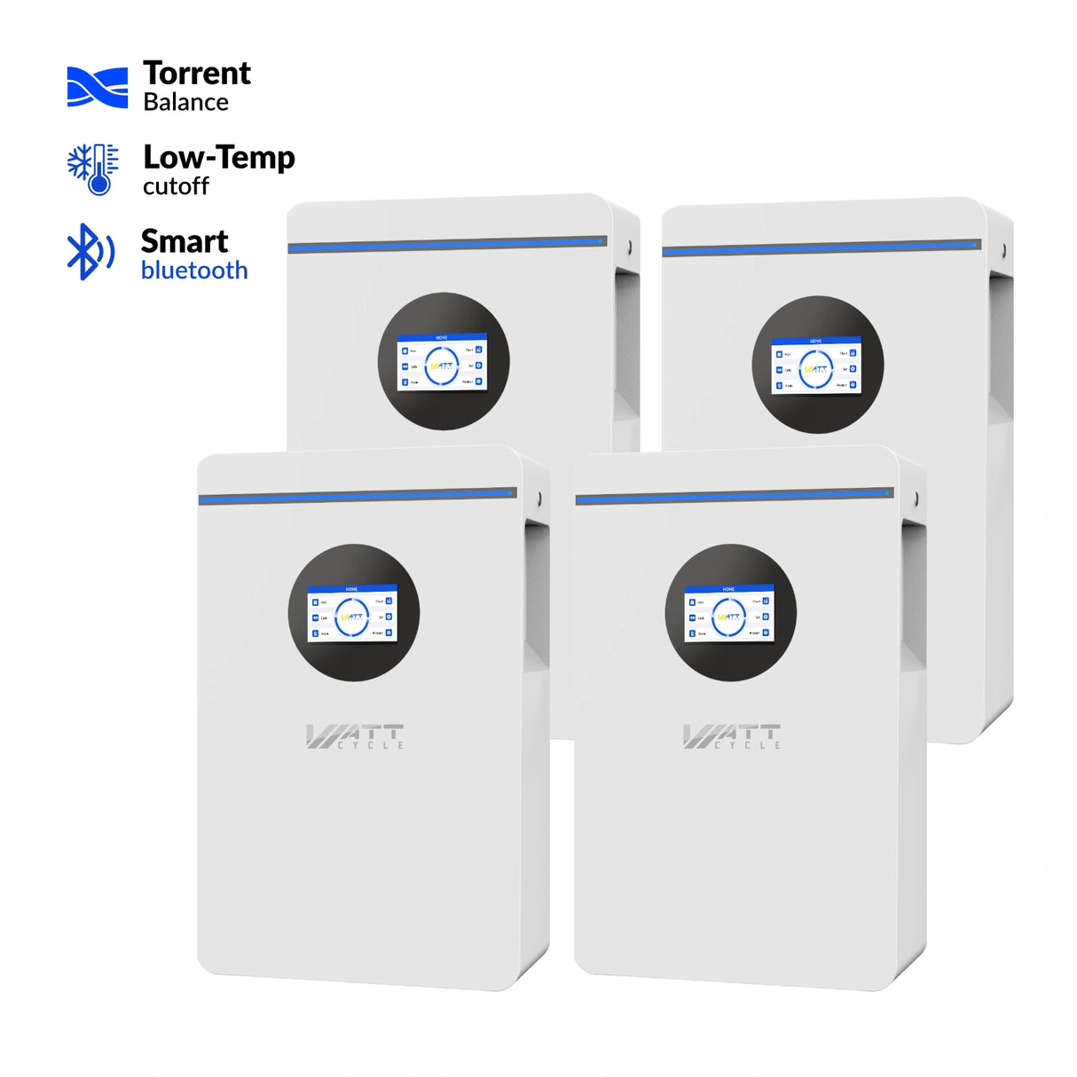 WattCycle 5.12kWh 48V 100Ah Wall-Mount LiFePO4 Battery – Bluetooth, UL 1973, Active Balancing & RS485/CAN Communication
