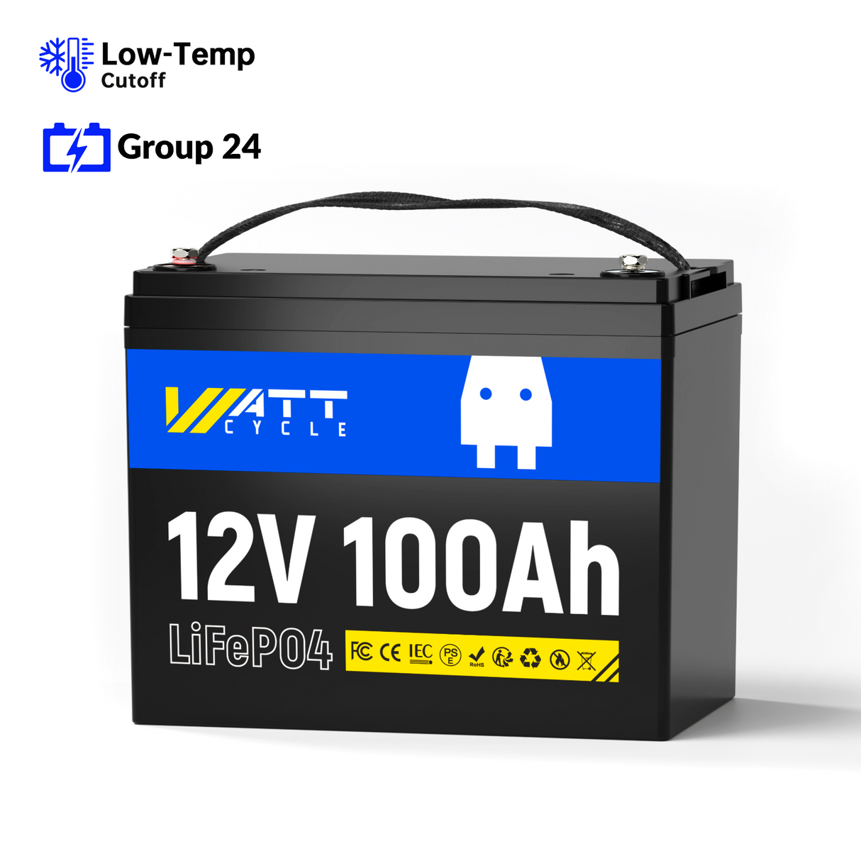 Wattcycle 12V 100Ah Group 24 LiFePO4 Battery