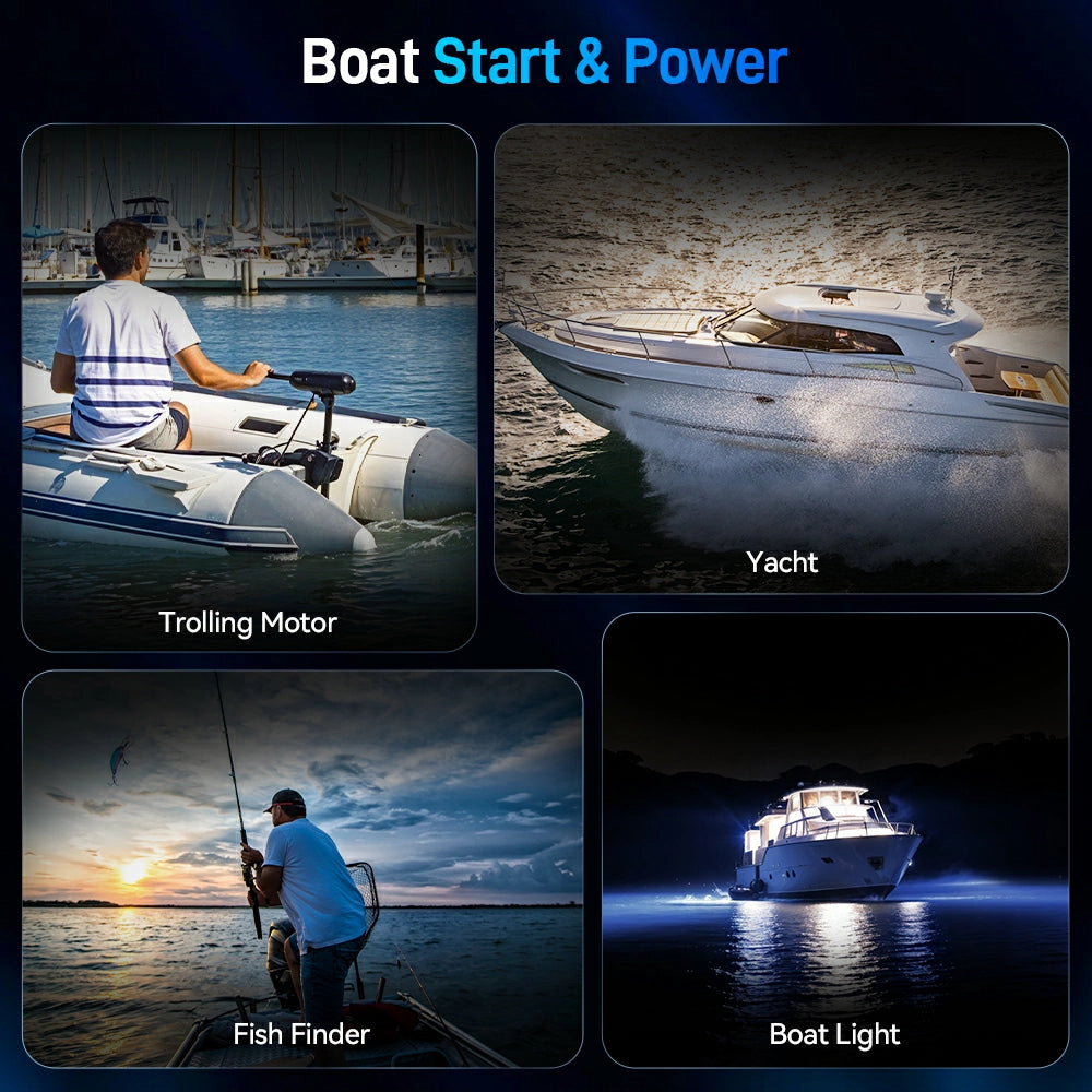 12V 100Ah 1200CCA Dual Purpose Marine Cranking Battery with Bluetooth and Self-heating