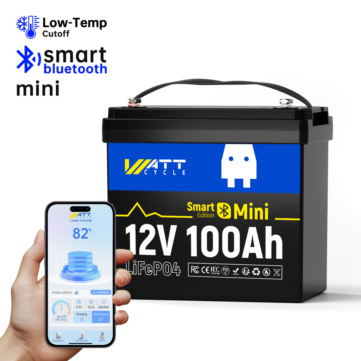 Wattcycle 12V 100Ah Mini Group 22NF LiFePO4 Battery for RVs and Trolling Motors