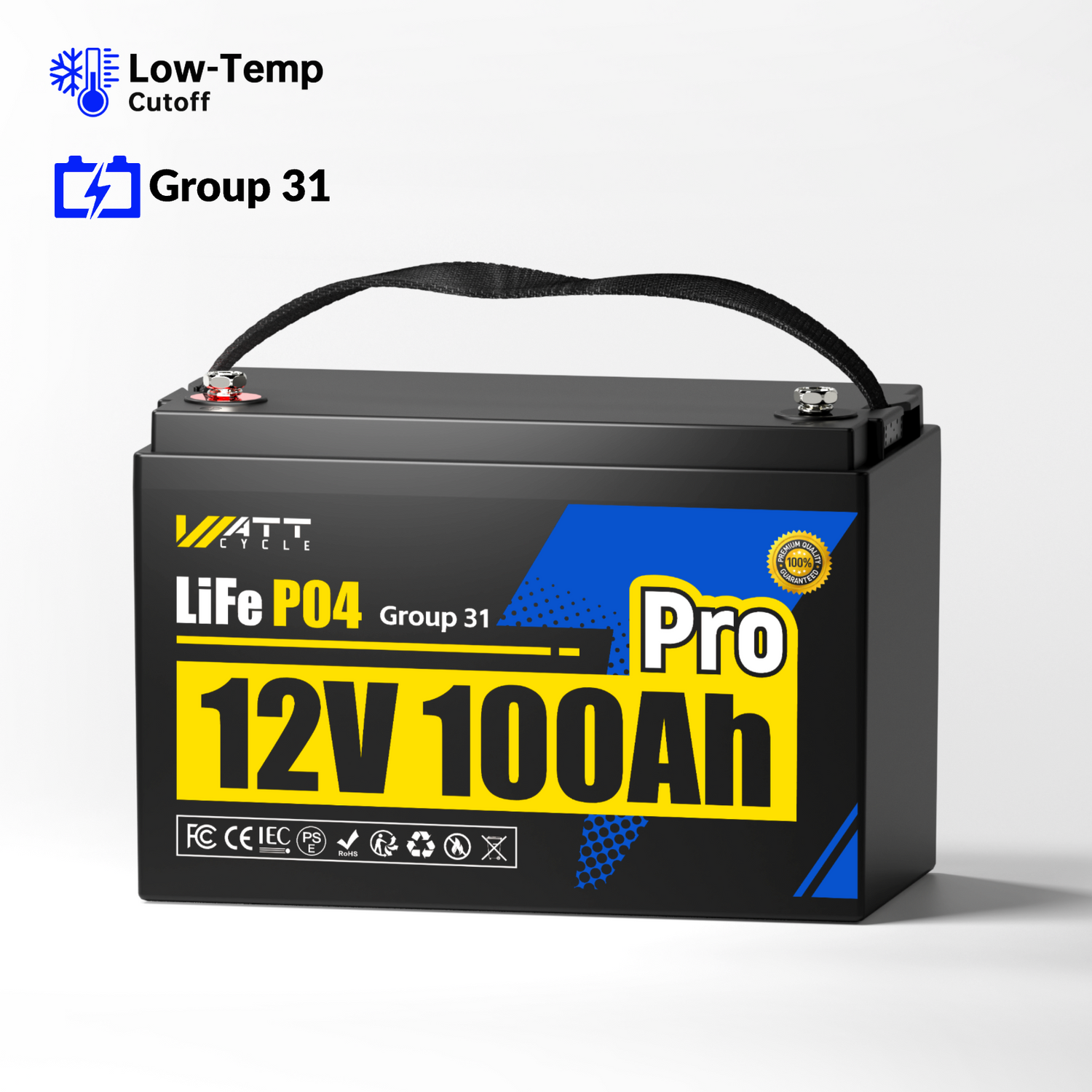 Wattcycle 12V 100Ah Pro Group 31 LiFePO4 Battery with 110A BMS Upgrade