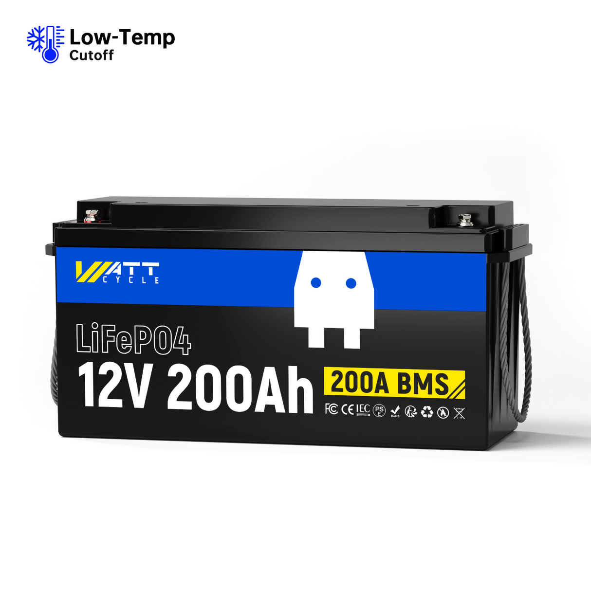 WattCycle 12V 200Ah LiFePO4 Deep Cycle Battery with Low Temp Protection