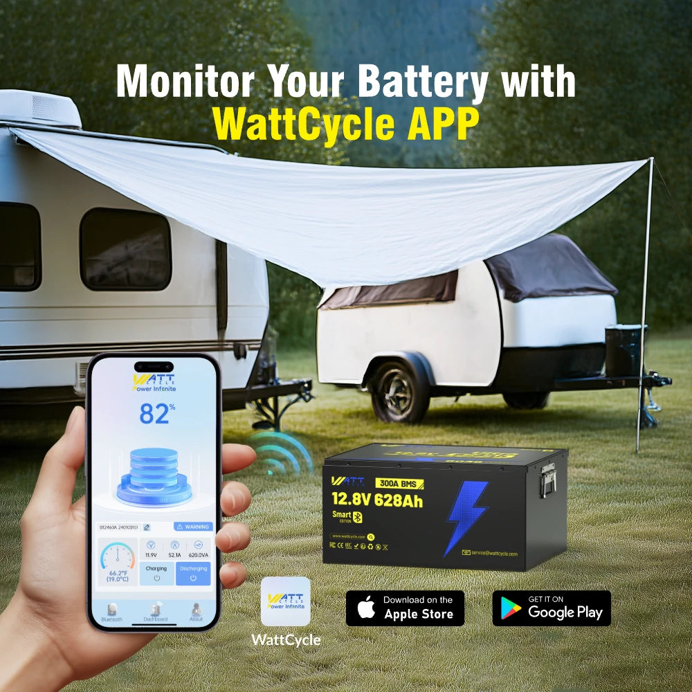 Wattcycle 12V 628Ah Ultra Bluetooth LiFePO4 Deep Cycle Battery with 300A BMS