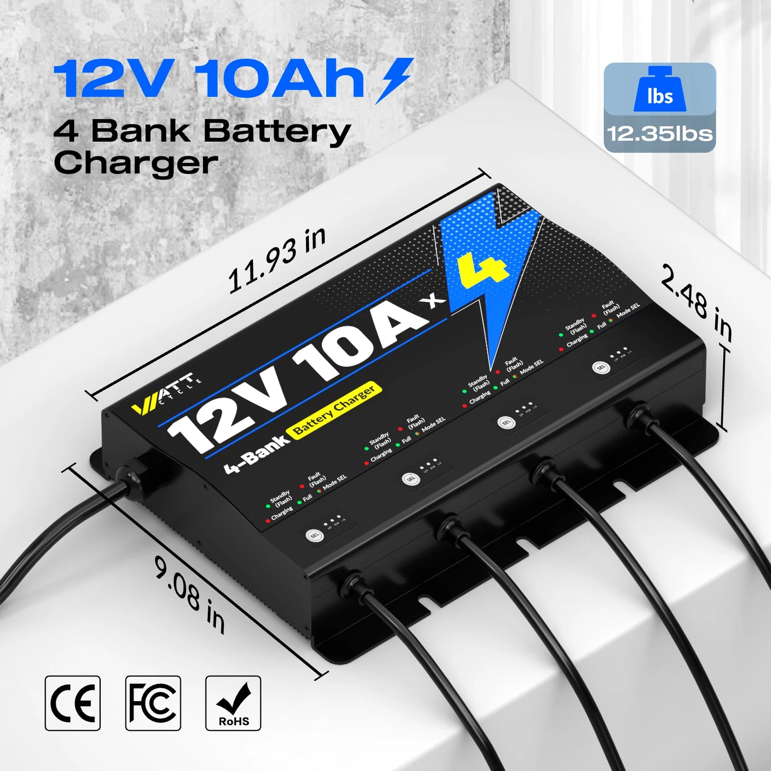 12V 10A 4 Bank Battery Charger