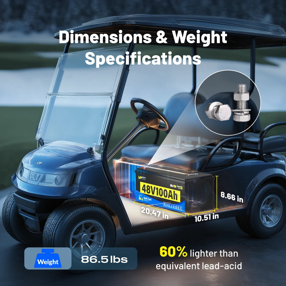 48V 100Ah LiFePO4 Bluetooth Golf Cart Battery