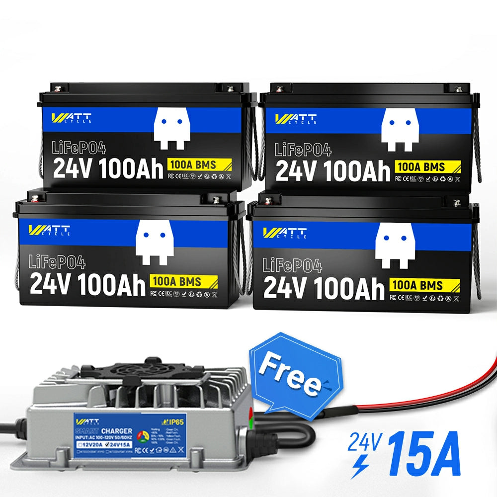 ⚡️Flash Sale: $339.99⚡️Wattcycle 24V 100Ah LiFePO4 Battery with Low-Temp Protection for Trolling Motor & Solar System