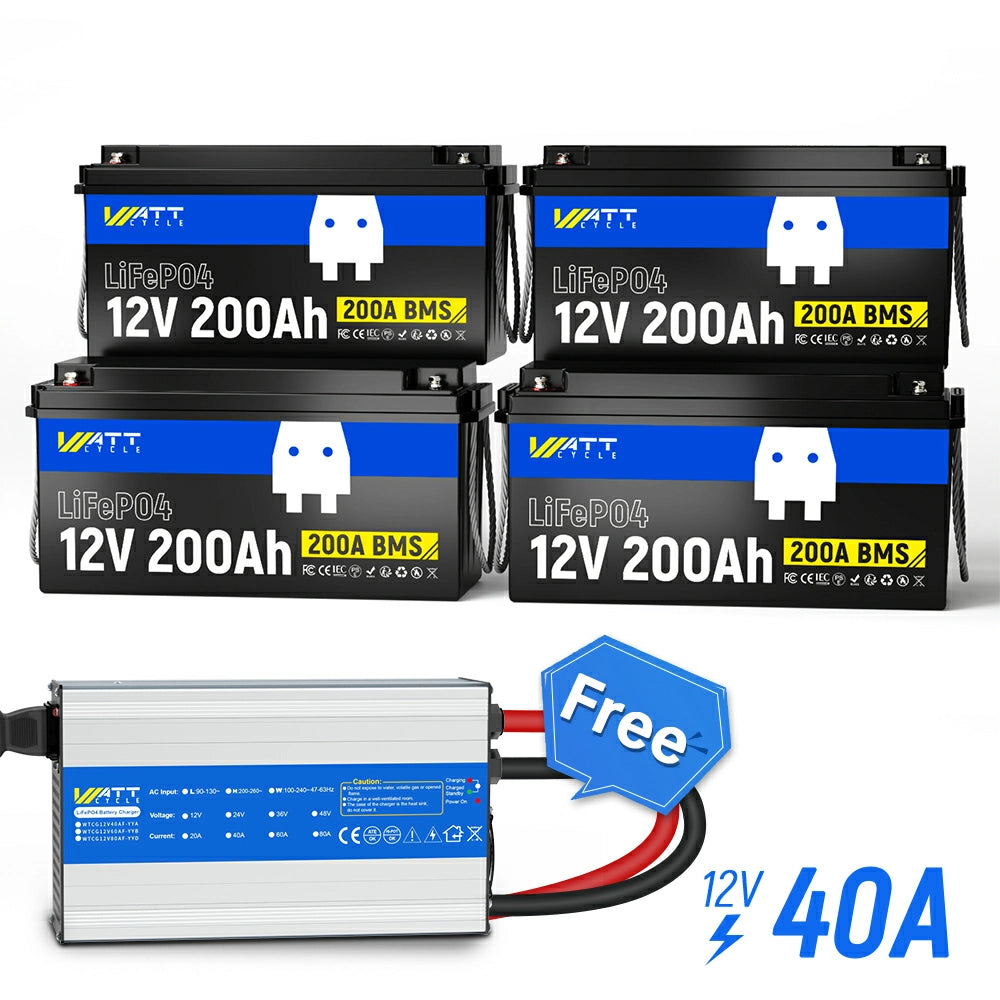 WattCycle 12V 200Ah LiFePO4 Deep Cycle Battery with Low Temp Protection