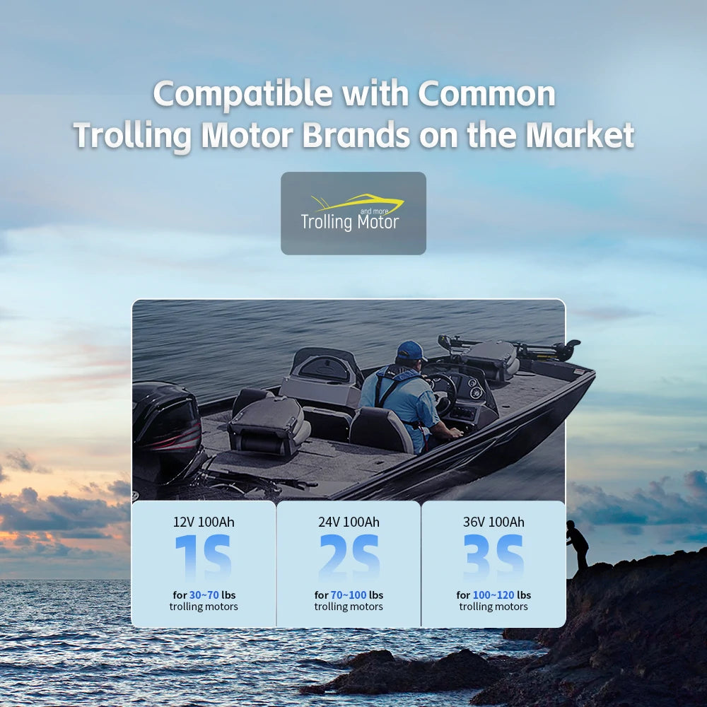 12V 100Ah LiFePO4 Battery for Trolling Motors Kit