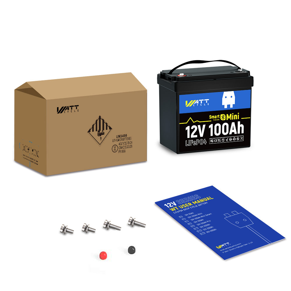 Wattcycle 12V 100Ah Mini Bluetooth LiFePO4 Battery Group 22NF Lightweight Compact Power