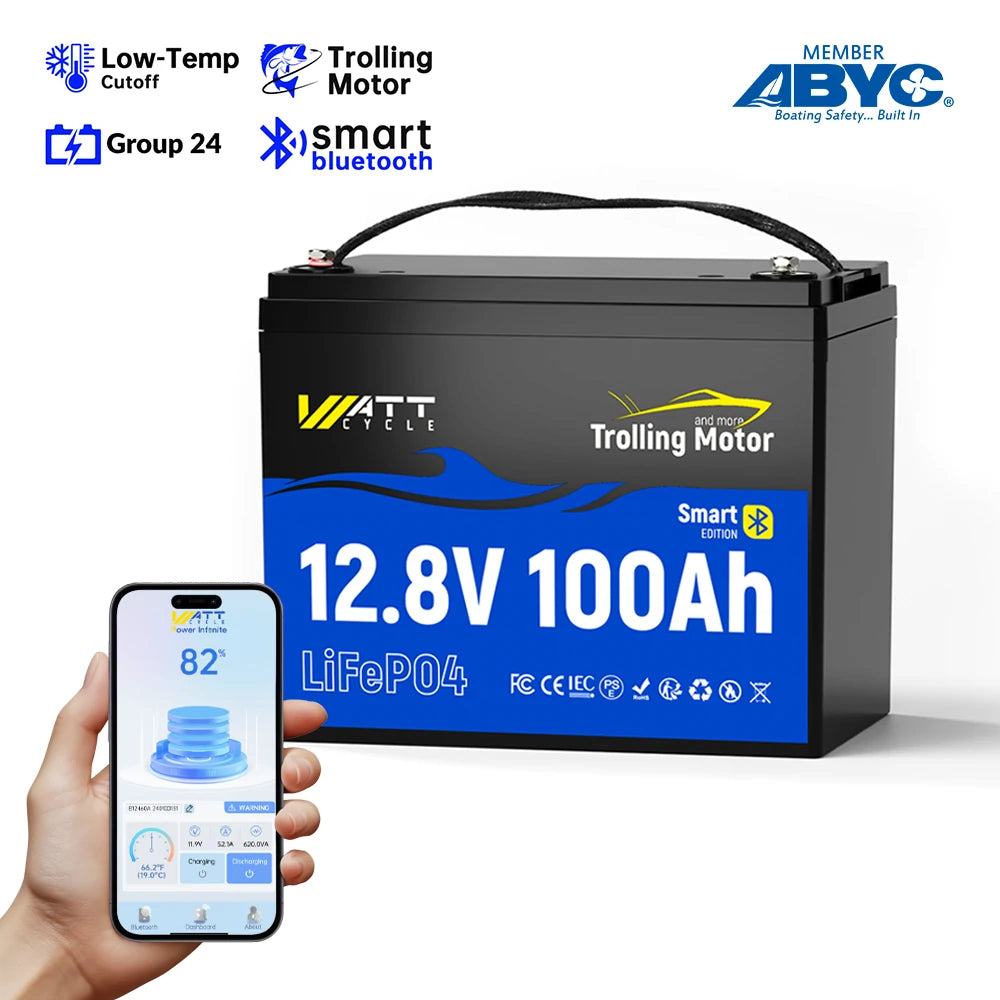 12V 100Ah 1200CCA Marine Cranking Battery with Bluetooth and Self-heating