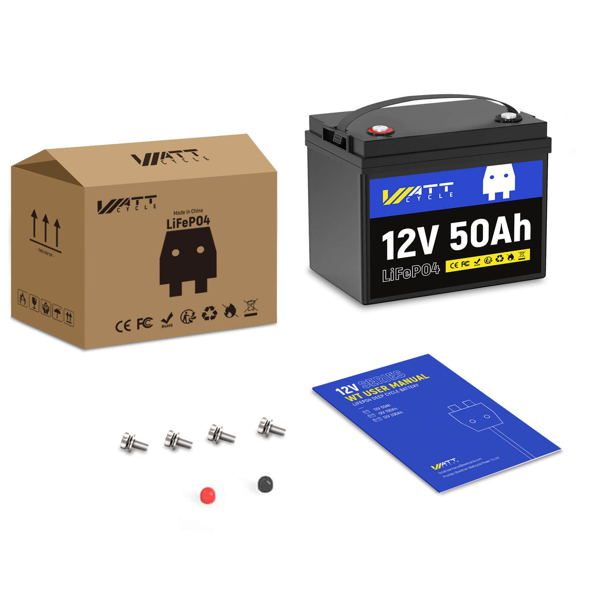 Wattcycle 12V 50Ah LiFePO4 Battery with Low-Temp Protection