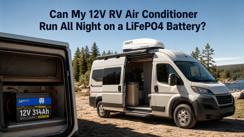 Can my 12V RV air conditioner run all night on a LiFePO4 battery?