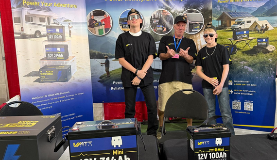 WattCycle Booth #650A at Quartzsite Sports, Vacation & RV Show showing LiFePO4 RV batteries.