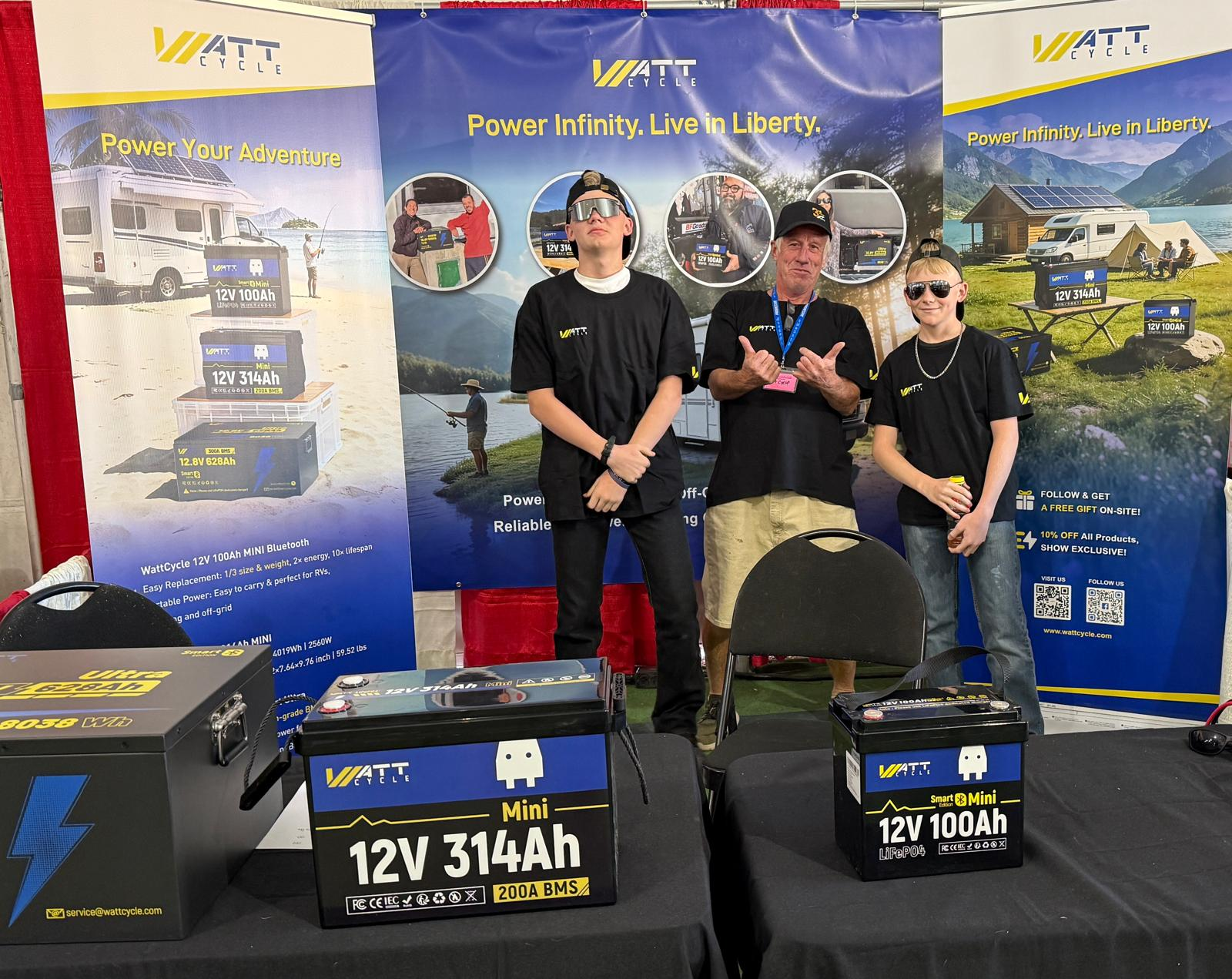 WattCycle Booth #650A at Quartzsite Sports, Vacation & RV Show showing LiFePO4 RV batteries.