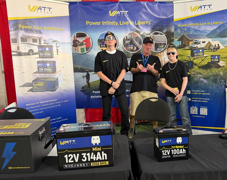 WattCycle Booth #650A at Quartzsite Sports, Vacation & RV Show showing LiFePO4 RV batteries.