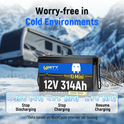 WattCycle 12V 314Ah Mini Heated & Bluetooth LiFePO₄ Lithium Battery – All-Weather Power