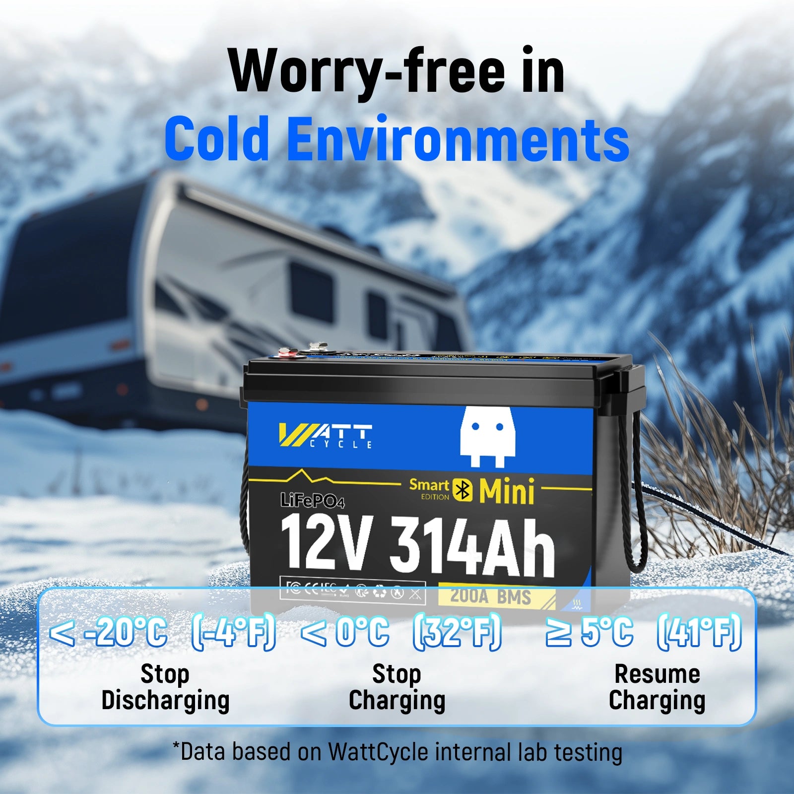 Wattcycle 12V 314Ah Mini Self-Heating & Bluetooth LiFePO4 Battery