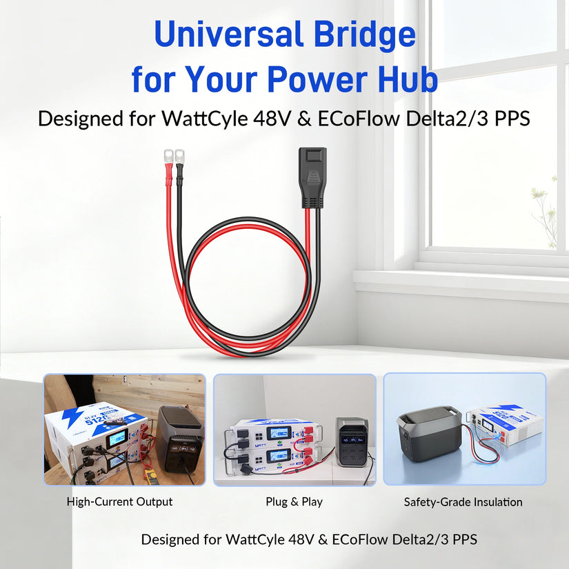✅ WattCycle First-to-Market: WattLINK - EcoFlow Delta 2/3 Series PPS Expansion Adapter Cable (M8 to XT150-Style)