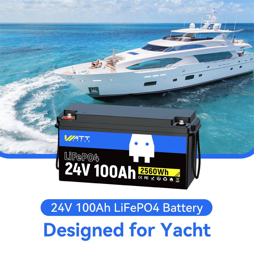 WattCycle 24V 100Ah LiFePO4 Battery with Low-Temp Protection for 30-70 lbs Trolling Motor