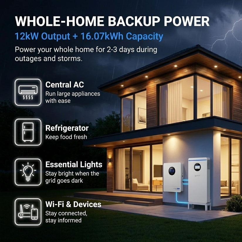 WattCycle Storm-Ready Whole-Home Backup Power Kit — 48V 12kW Hybrid Inverter + 48V 314Ah 16kWh Battery