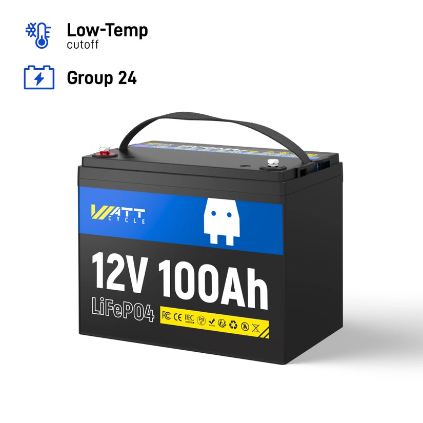WattCycle 12V 100Ah Group 24 LiFePO4 Battery for RV Solar, Trolling Motor & Off Grid