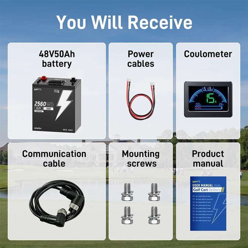 ⚡️Early Prime Day Price: $449⚡️ WattCycle 48V 50Ah Lithium Battery for Golf Cart & Lawn Mower
