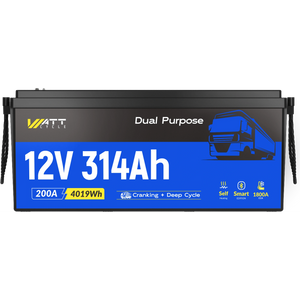⚡️Early Driver Price: $699⚡️WattCycle 12V 314Ah Dual Purpose LiFePO4 Battery for Semi Truck Starter & Sleeper Cab | 1800 CCA | Bluetooth & Self-Heating