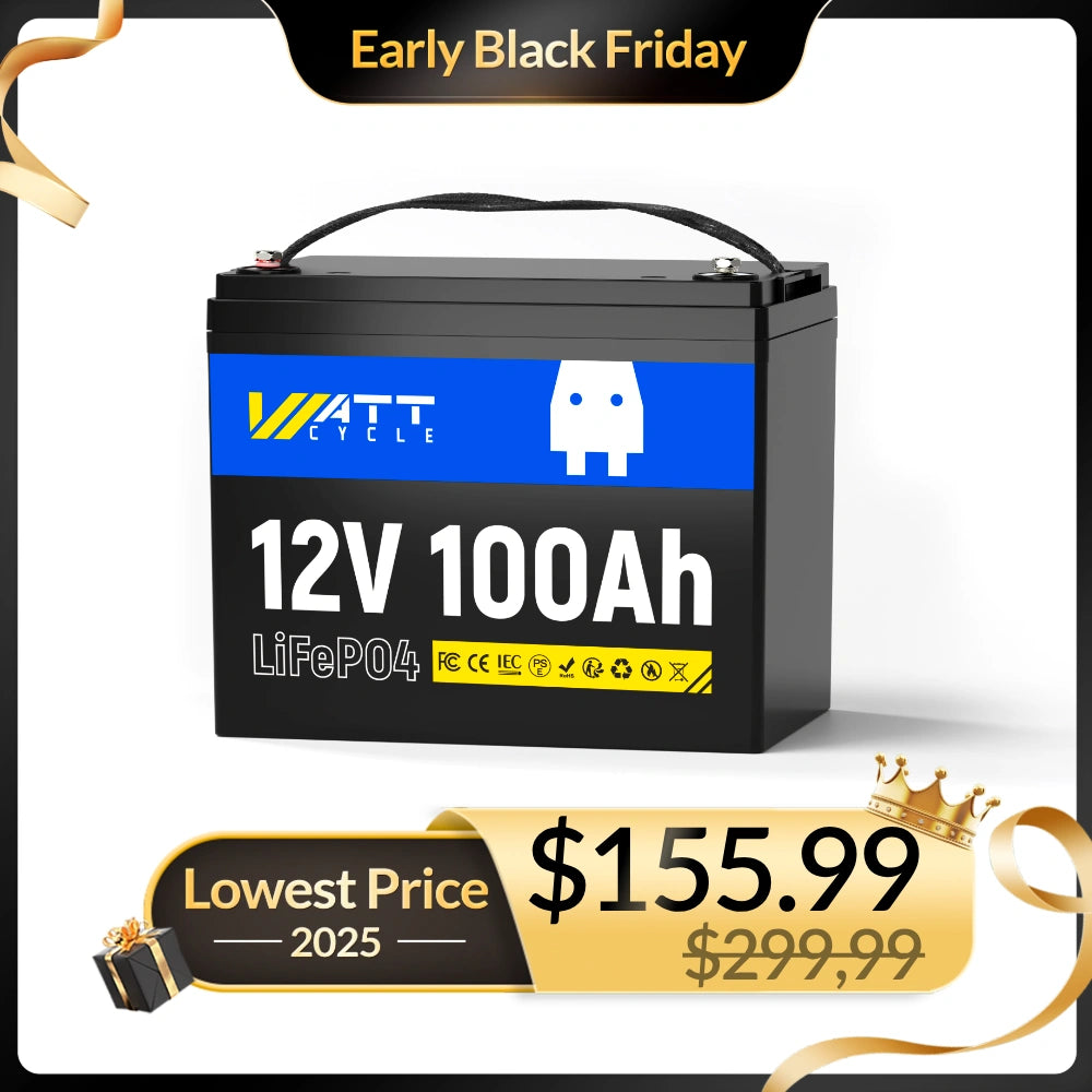 ⚡️Final Price: $155.99⚡️ Wattcycle 12V 100Ah Group 24 LiFePO4 Battery for RV Solar, Trolling Motor & Off Grid