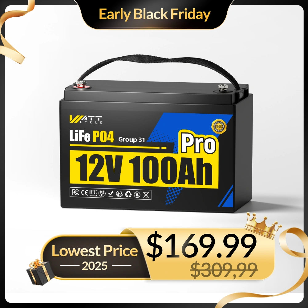 Wattcycle 12V 100Ah Pro Group 31 LiFePO4 Battery with 110A BMS Upgrade