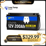 WattCycle 12V 200Ah LiFePO4 Deep Cycle Battery with Low Temp Protection