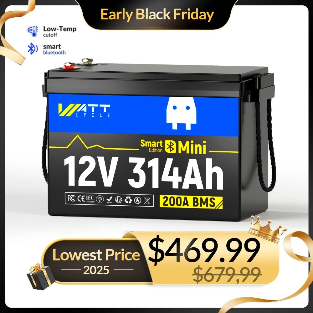 ⚡️Doorbuster: $469.99⚡️Wattcycle 12V 314Ah Mini Bluetooth LiFePO4 Battery for RV, Marine, Solar & Off-Grid