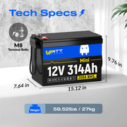 [👍 Bestseller] WattCycle 12V 314Ah Mini Basic LiFePO₄ Battery – Compact Size, High Capacity