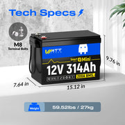 WattCycle 12V 314Ah Mini Bluetooth Lithium Deep Cycle Battery