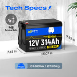 Wattcycle 12V 314Ah Mini Self-Heating & Bluetooth LiFePO4 Battery