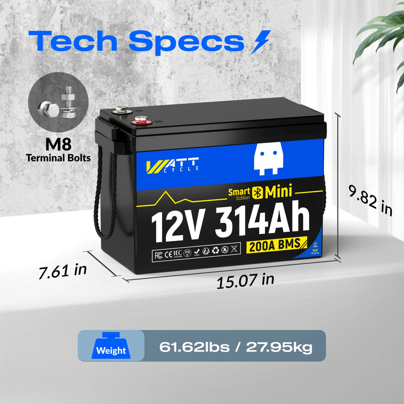 WattCycle 12V 314Ah Mini Heated & Bluetooth LiFePO₄ Lithium Battery – All-Weather Power