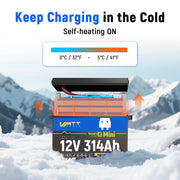 WattCycle 12V 314Ah Mini Heated & Bluetooth LiFePO₄ Lithium Battery – All-Weather Power