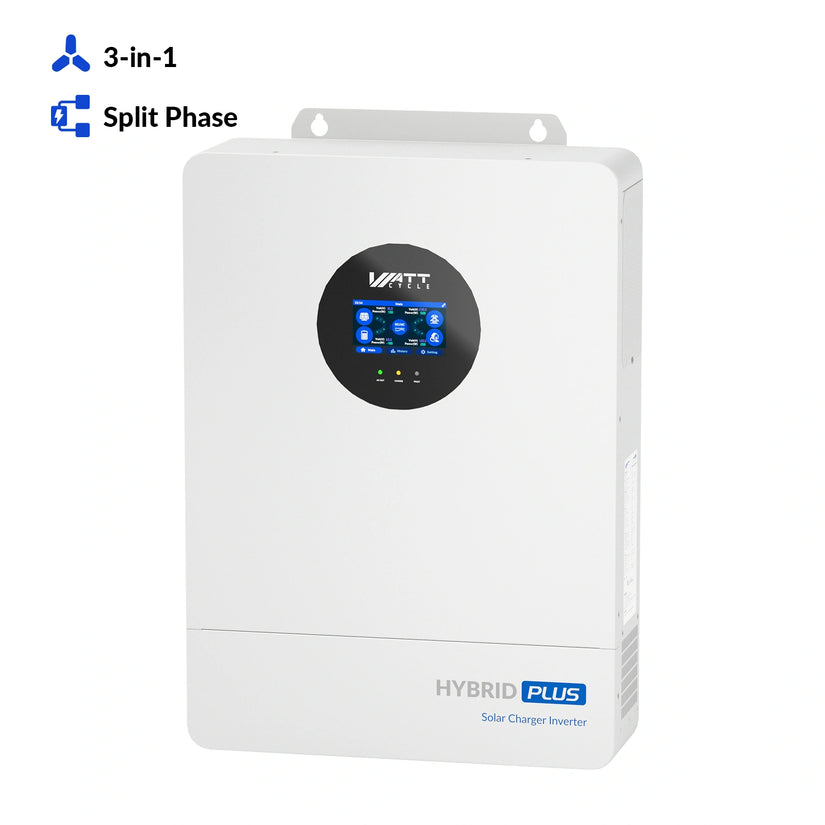 Upgrade V2: WattCycle 48V 12kW All-in-one Hybrid Inverter：Split Phase 120/240V, 24kW Dual MPPT, 250A Charger