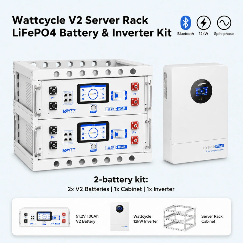 Wattcycle V2 48V 100Ah Server Rack Lithium Battery and 12kW Split Phase Solar Inverter Bundle Kit