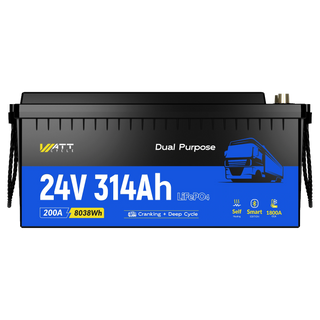 WattCycle 24V 314Ah Dual-Purpose LiFePO4 Battery for Heavy-Duty Vehicles With Bluetooth & Self-Heating