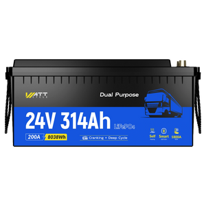 WattCycle 24V 314Ah Dual-Purpose LiFePO4 Battery for Heavy-Duty Vehicles With Bluetooth & Self-Heating