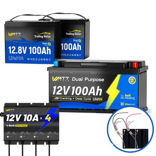 In parallel 2 × 12V100Ah LiFePO4 Battery for Trolling Motors & Outboard Motor Kit
