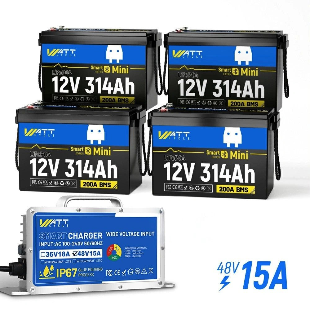 ⚡️Doorbuster: $469.99⚡️Wattcycle 12V 314Ah Mini Bluetooth LiFePO4 Battery for RV, Marine, Solar & Off-Grid