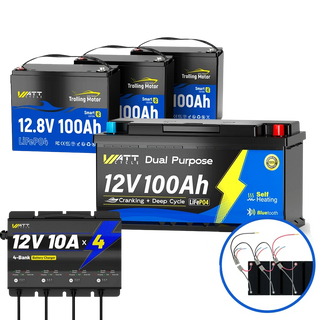 In parallel 3 x 12V 100Ah LiFePO4 Dual Purpose Battery for Trolling Motors Kit