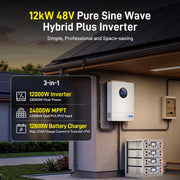 WattCycle V2 48V 12kW All-in-one Split Phase Hybrid Inverter - 120/240V, 24kW Dual MPPT, 250A Charger, Wi-Fi connection