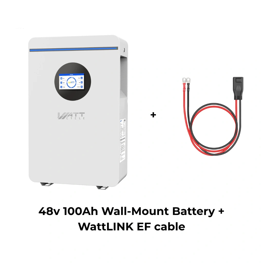 WattCycle 5.12kWh 48V 100Ah Wall-Mount LiFePO4 Battery – Bluetooth, UL 1973, Active Balancing & RS485/CAN Communication